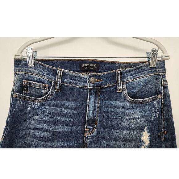 Judy Blue Boyfriend Fit Jeans 7/28 Destroyed Straight Cut Dark Wash - Picture 3 of 7